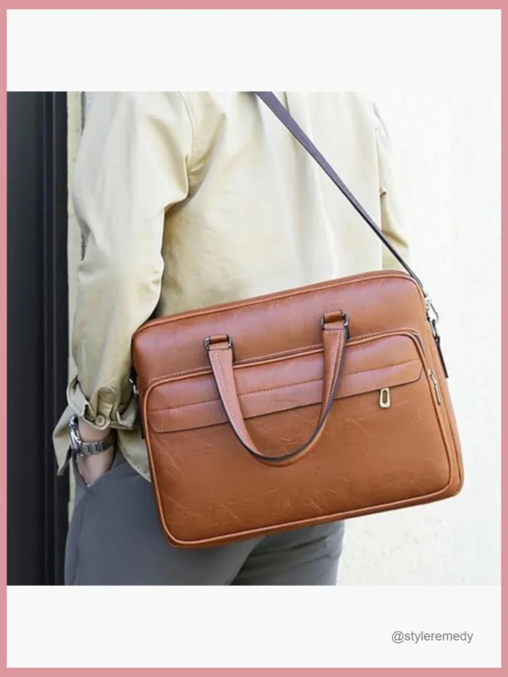 Leather Laptop Bag 15in Water-Resistant Crossbody Briefcase for Work
